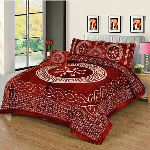 Premium Fomi Four Border Jacquard Bed Sheet Set – 4 Pcs: 1 Fomi Bed Sheet, 2 Pillow Covers, 1 Cushion Cover