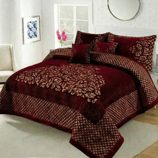 Premium Fomi Four Border Jacquard Bed Sheet Set – 4 Pcs: 1 Fomi Bed Sheet, 2 Pillow Covers, 1 Cushion Cover