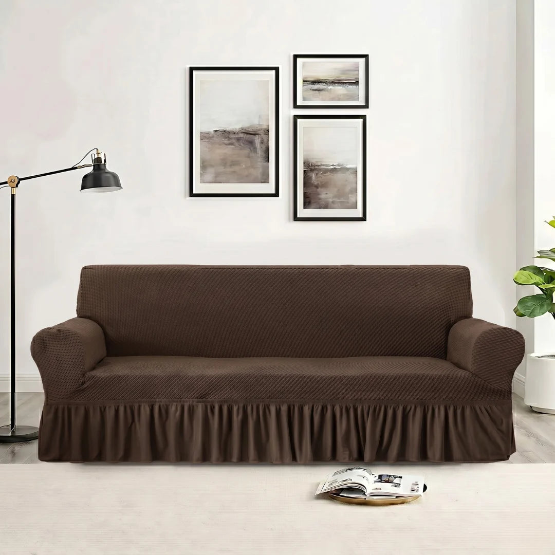 Stylish Frill Trim Micro Mesh Sofa Cover (Dark Brown Color)
