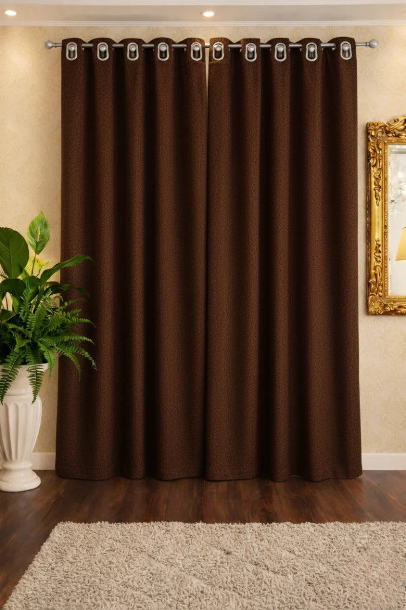 Dark Brown Soft Terry Fabric Curtain Set – Plush & Cozy Home Décor
