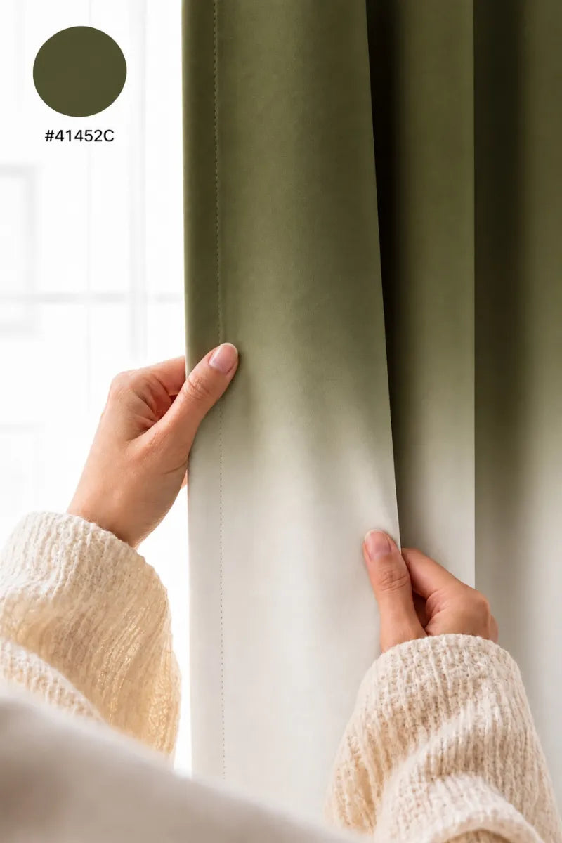 Olive Green (#41452C) Frosted Ombre Velvet Curtains – Set of 2 Panels