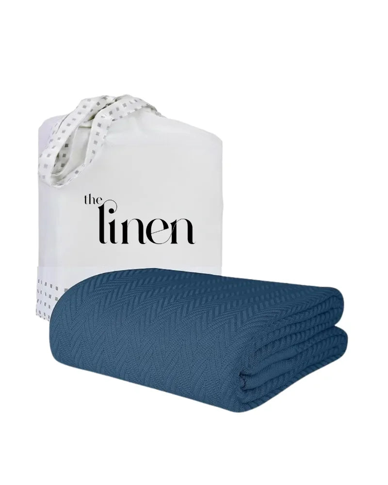 ULTRA SOFT THERMAL BLANKET – Navy (Double Bed 210x240 cm) | 100% Cotton Weave | Four-Season Comfort | 250 GSM