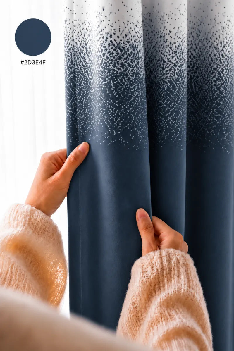 Midnight Navy Blue (#2D3E4F) Speckled Ombre Velvet Curtains – Set of 2 Panels