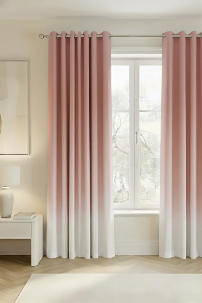 Blush Pink Luxury Dawn to Dusk Gradient Grommet Curtain Set of 2