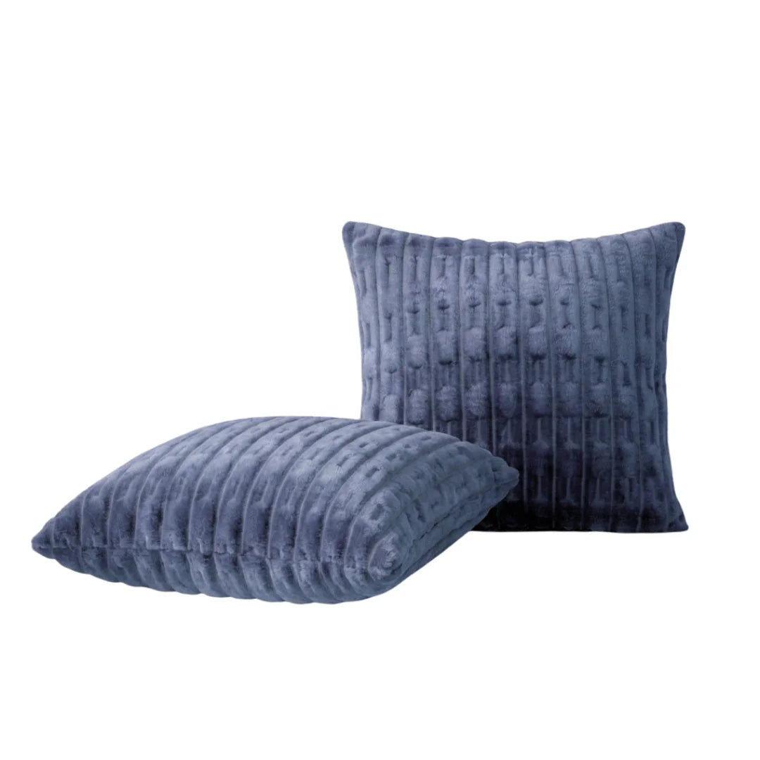 Steel Blue Embossed Fleece Texture Cushion – Rich Texture & Hidden Zip (Pack of 2)