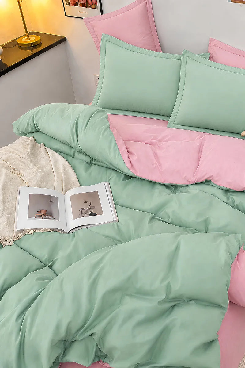 Mint Green & Blush Pink Reversible 6-Piece Duvet Cover Set