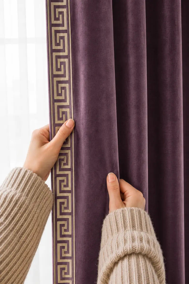 Lavender Designer Border Velvet Curtains – Set of 2 Panels