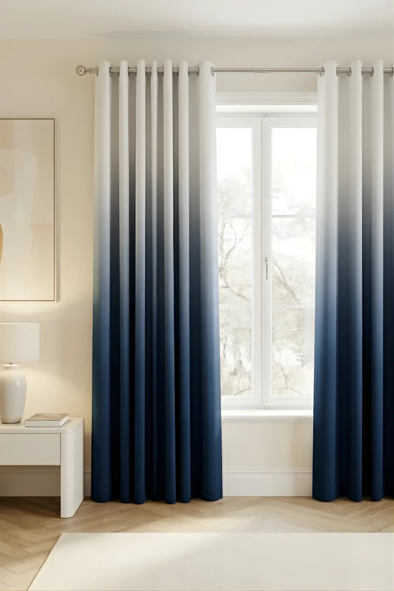 Navy Blue Luxury Night to Day Gradient Grommet Curtain Set of 2