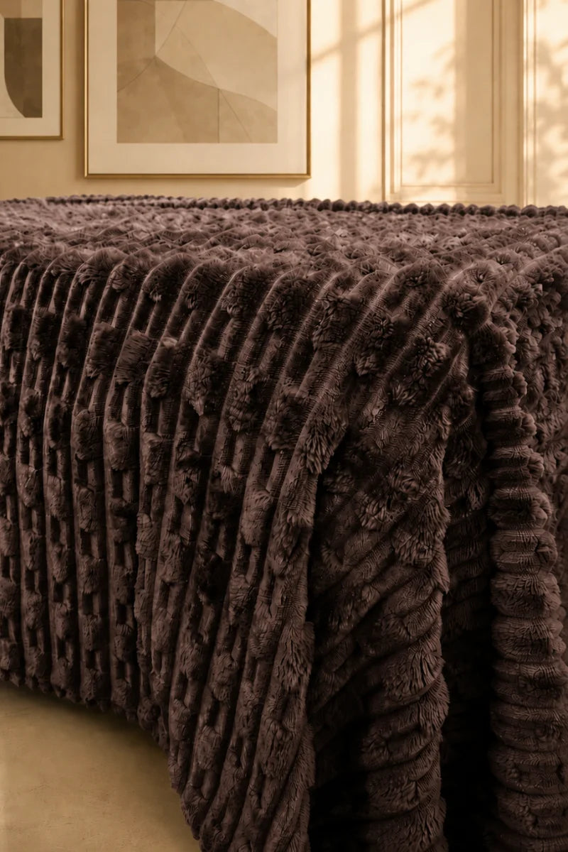Dark Brown Textured Plush Blanket