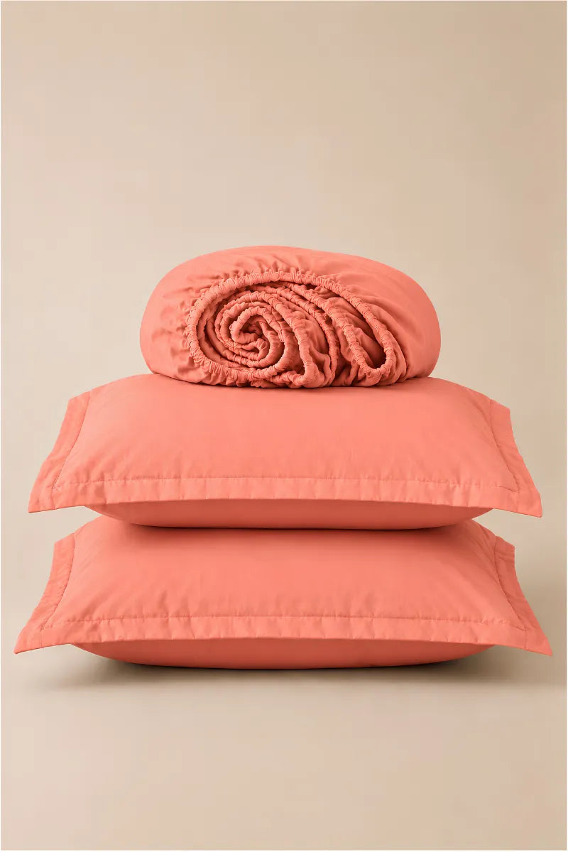 Coral Peach Solid 3-Piece Bedsheet Set