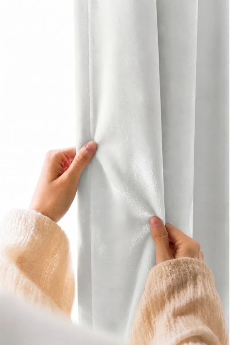 White Solid Velvet Curtains - Set of 2 Panels