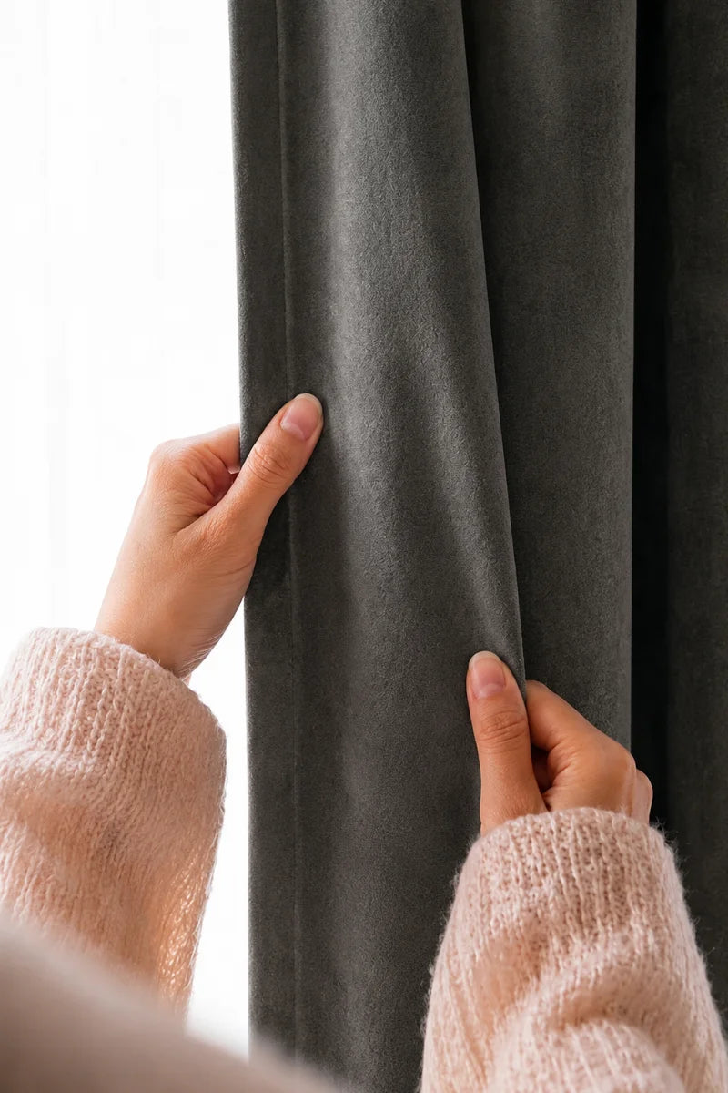 Charcoal Soft Terry Fabric Curtain Set – Set of 2 Panels
