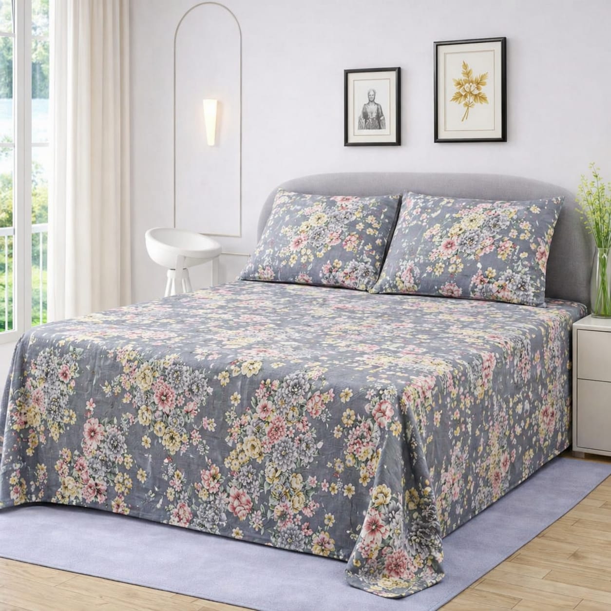 Premium Micro Rich Cotton Double Bed Bedsheet Set – 93x96 | Soft & Elegant Design