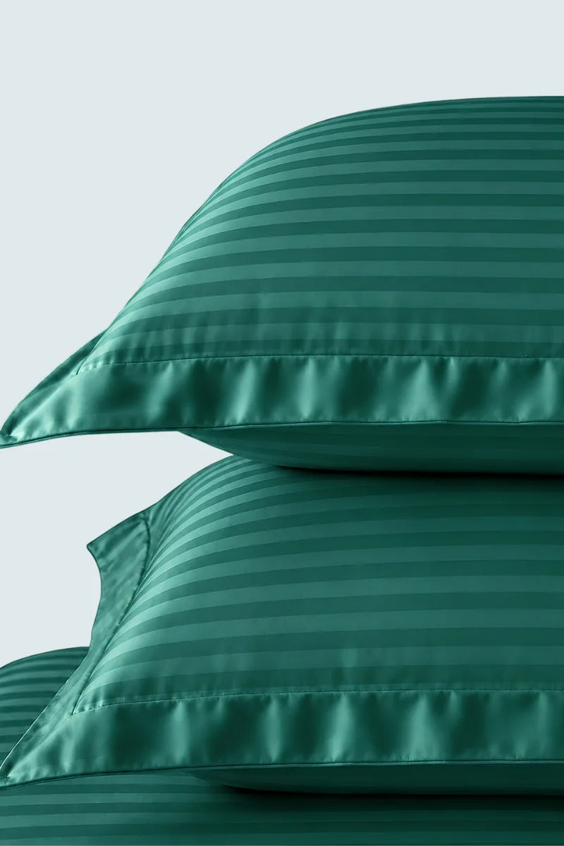 Teal Green Stripe Fitted Bedsheet - King Size