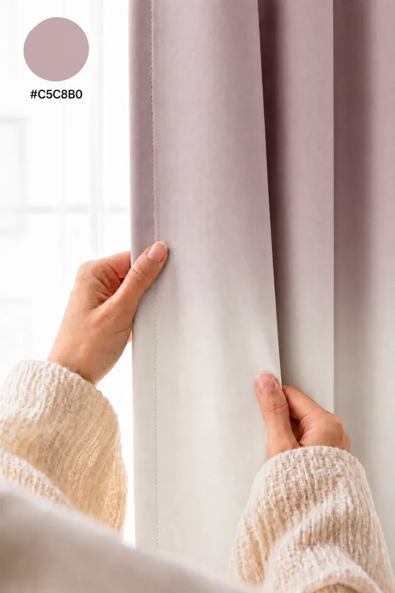 Dusty Rose (#C5C8B0) Frosted Ombre Velvet Curtains – Set of 2 Panels