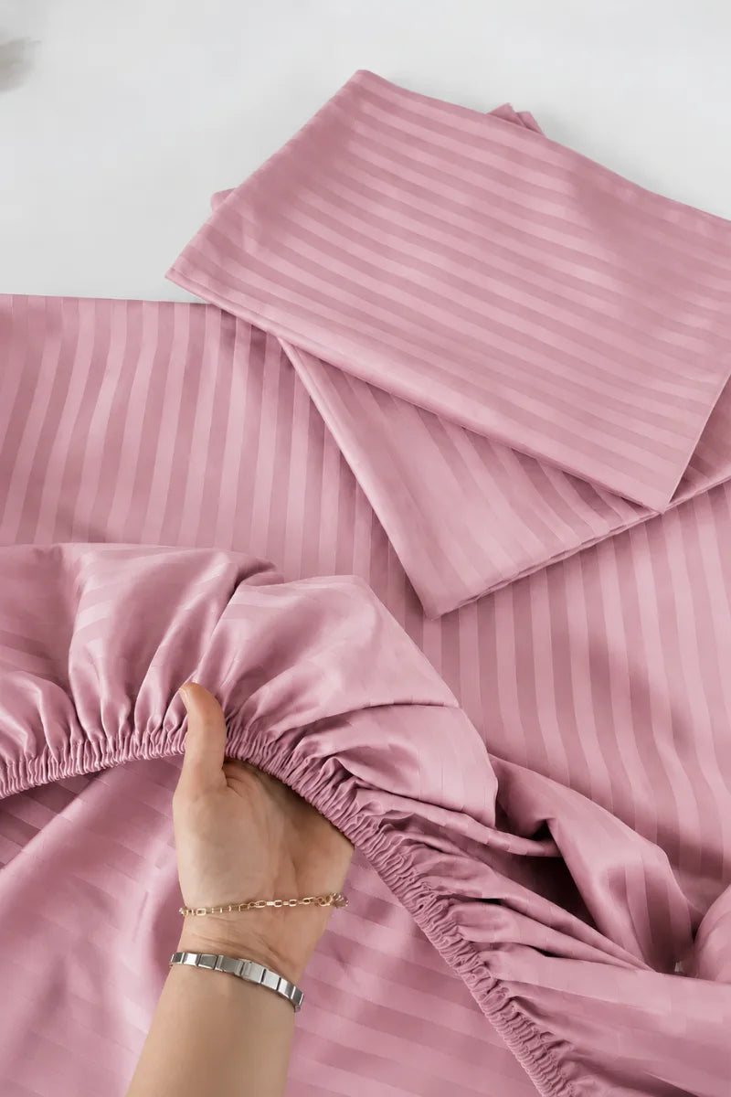 Onion Pink Stripe Fitted Bedsheet - King Size