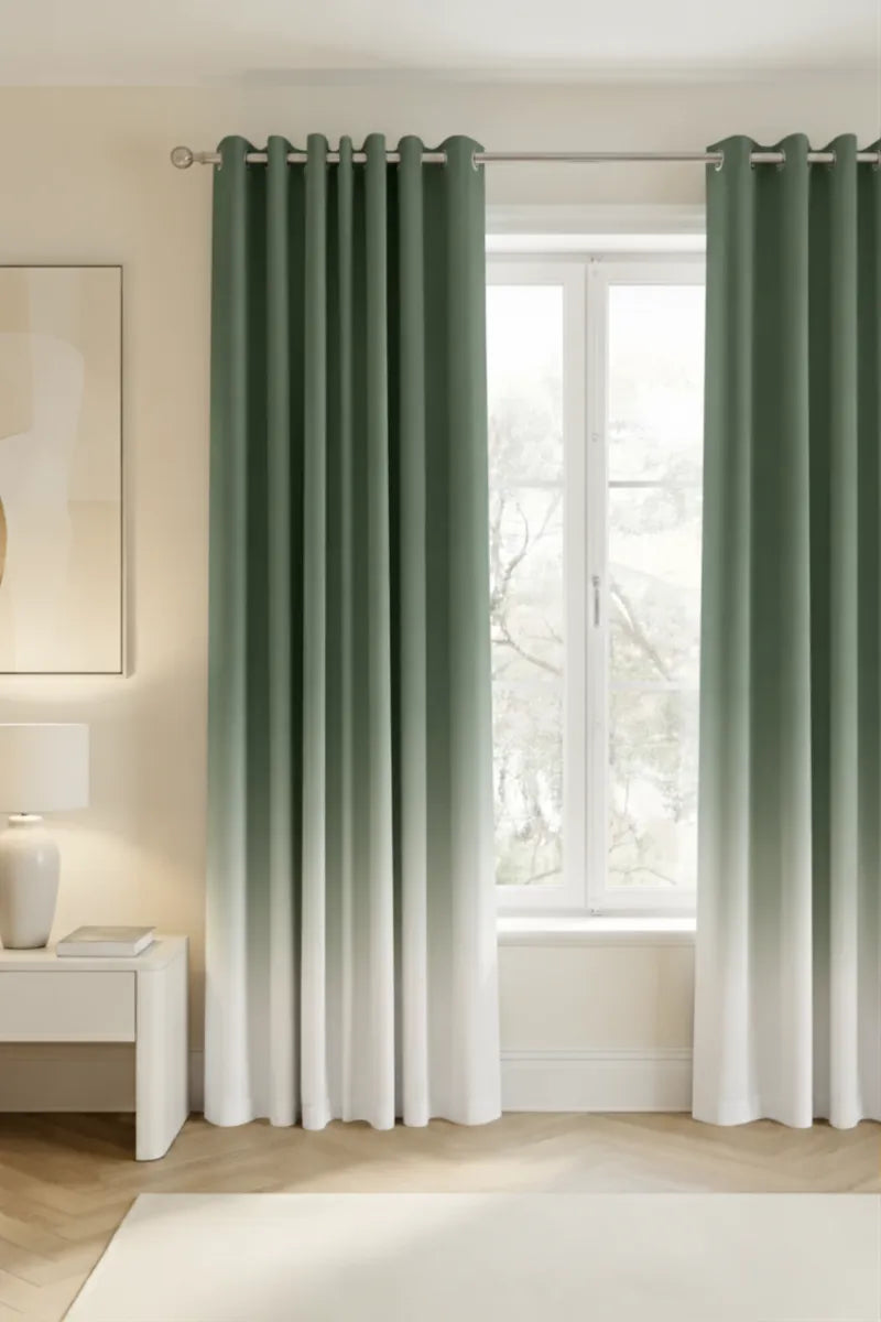 Forest Sage (#4F624E) Frosted Ombre Velvet Curtains – Set of 2 Panels