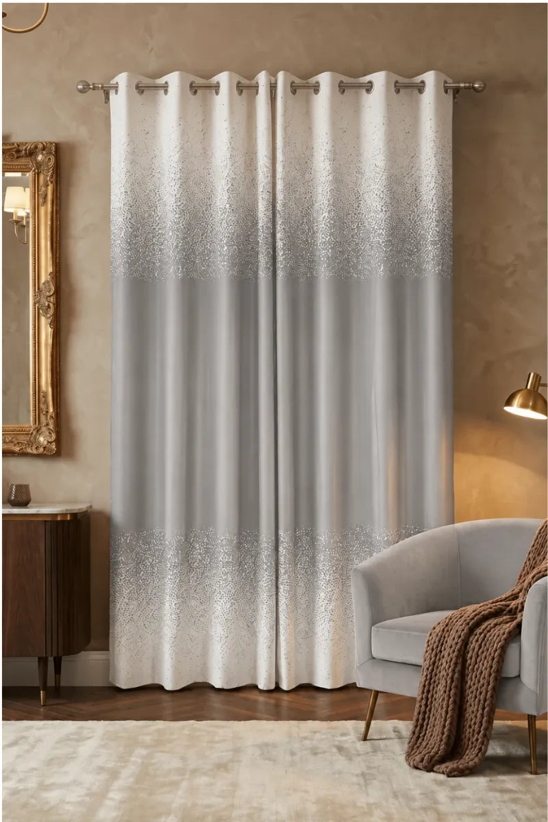 Light Silver Grey (#C1C0BE) Speckled Ombre Velvet Curtains – Set of 2 Panels