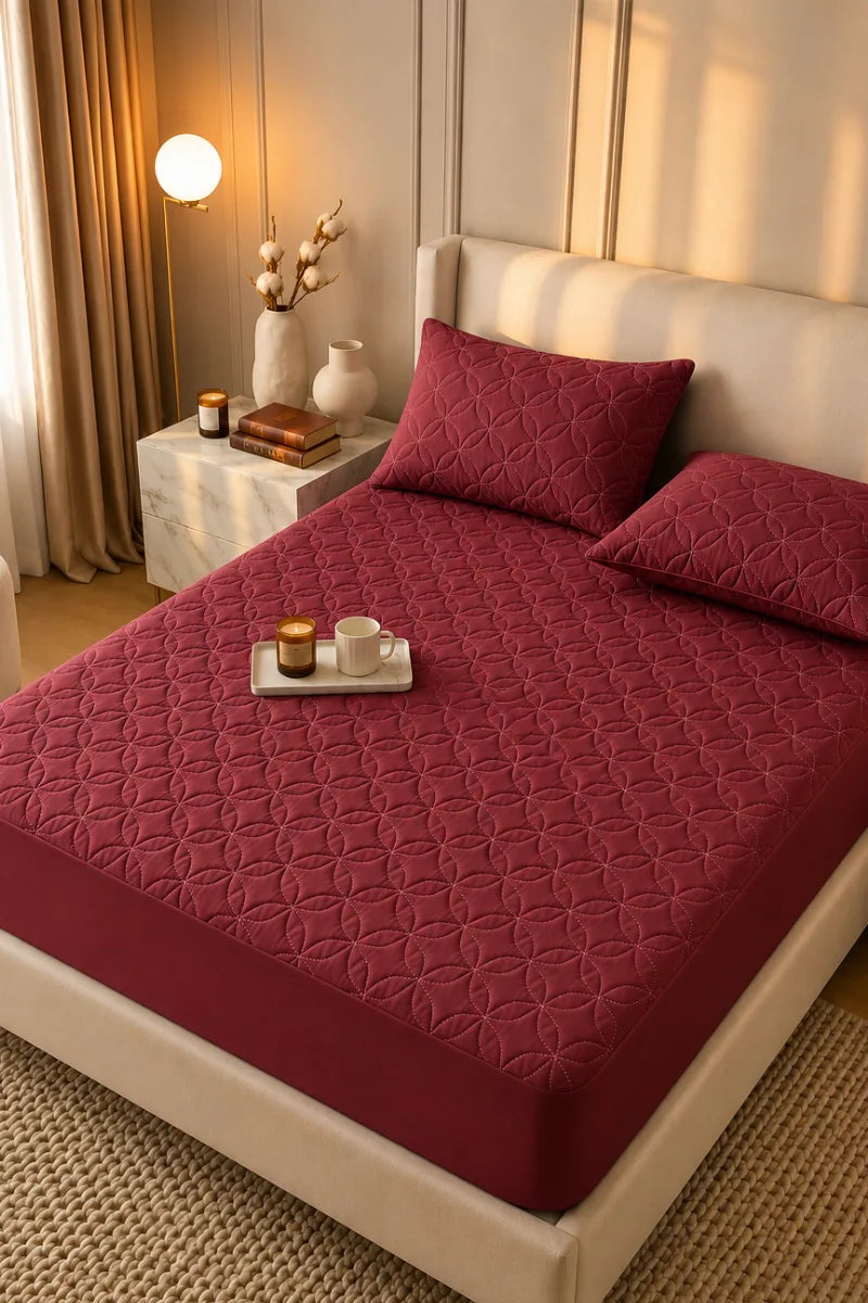 King Size Waterproof Quilted Mattress Cover + 2 Pillow Covers