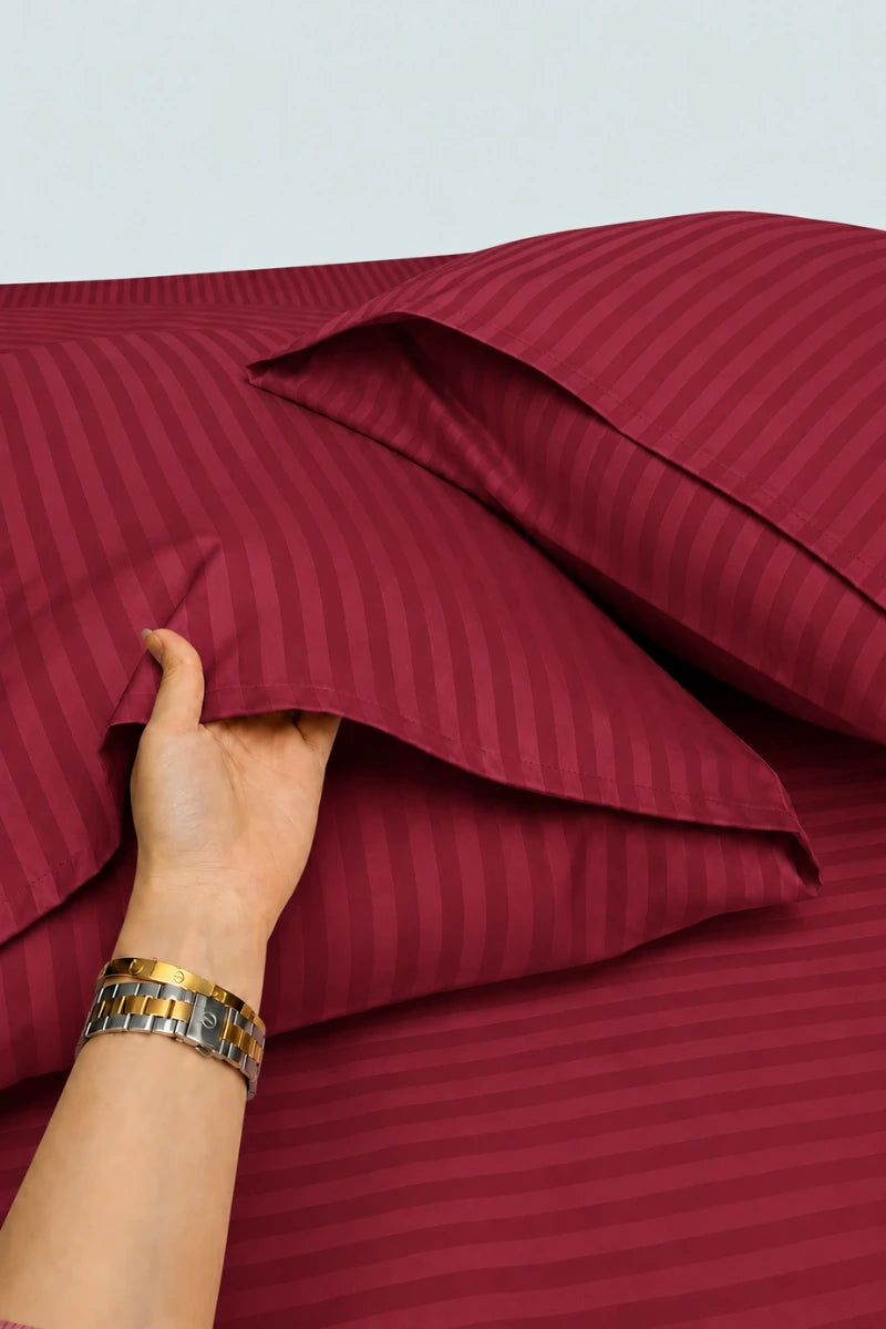 Scarlet Satin Stripe Fitted Bedsheet - King Size
