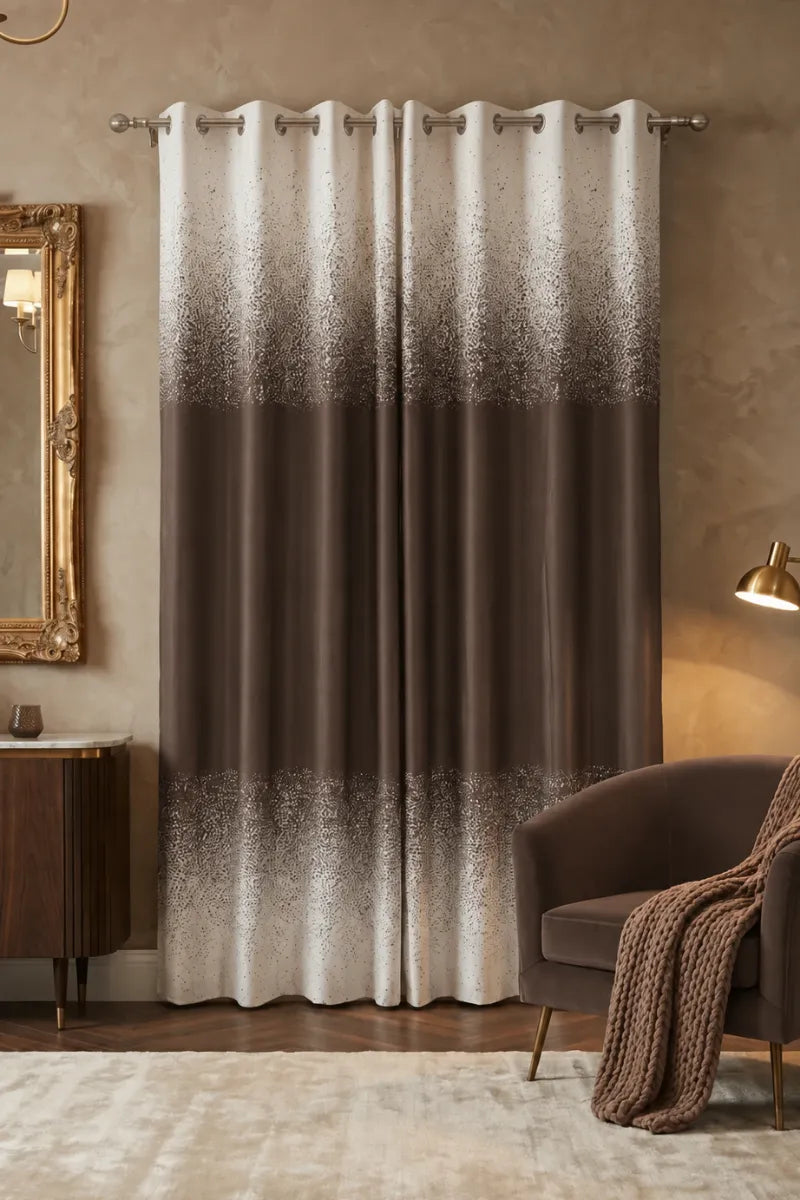 Dark Chocolate Brown (#4A3C39) Speckled Ombre Velvet Curtains – Set of 2 Panels