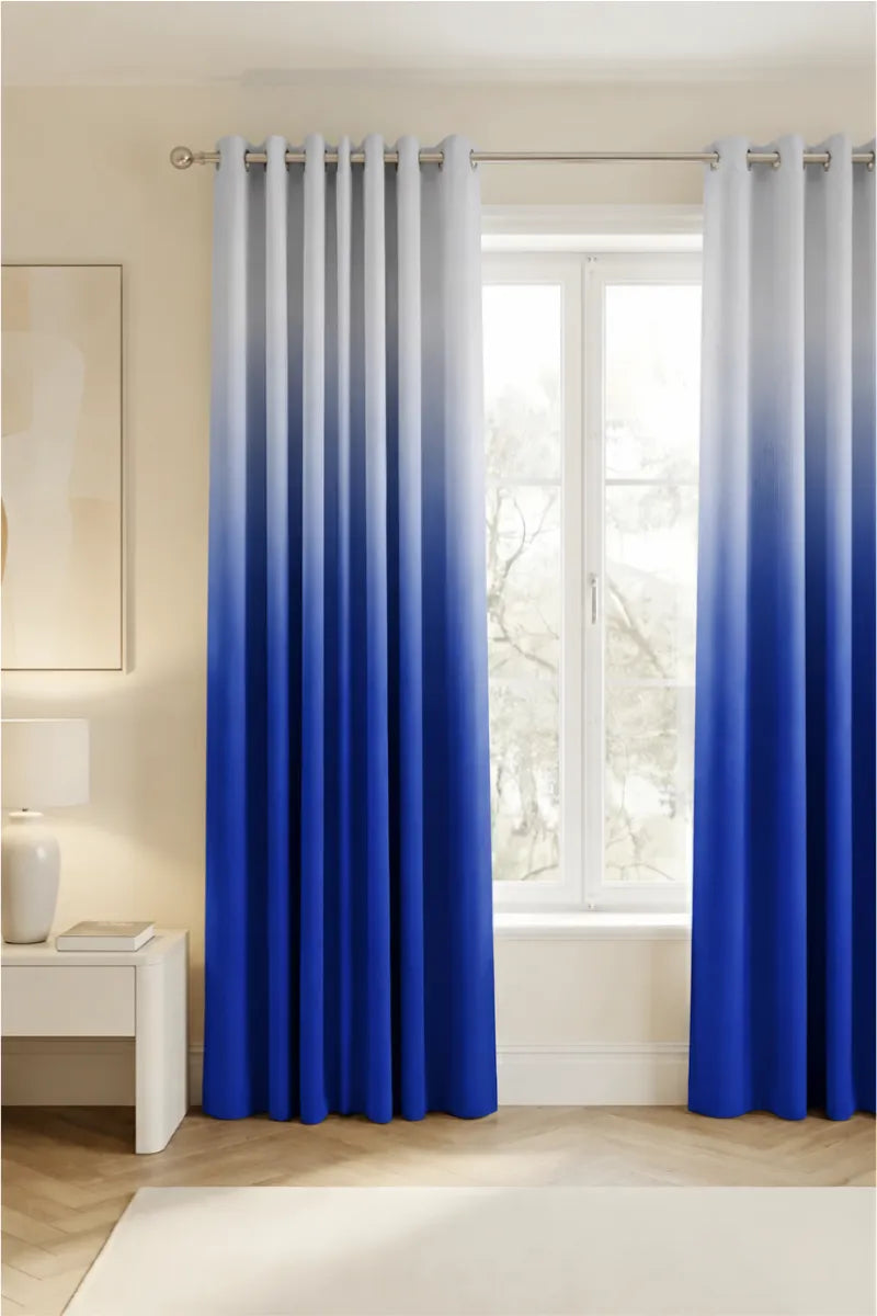 Electric Royal Blue (#OB3DBF) Dip-Dye Ombre Velvet Curtains – Set of 2 Panels