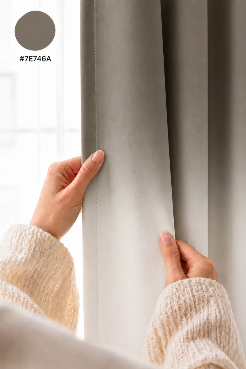 Mushroom Grey (#7E746A) Frosted Ombre Velvet Curtains – Set of 2 Panels
