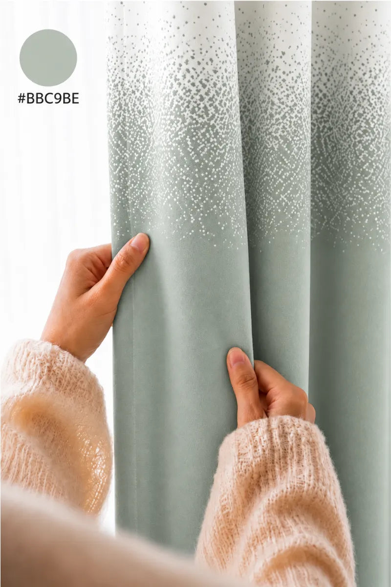 Misty Sage Green (#BBC9BE) Speckled Ombre Velvet Curtains – Set of 2 Panels