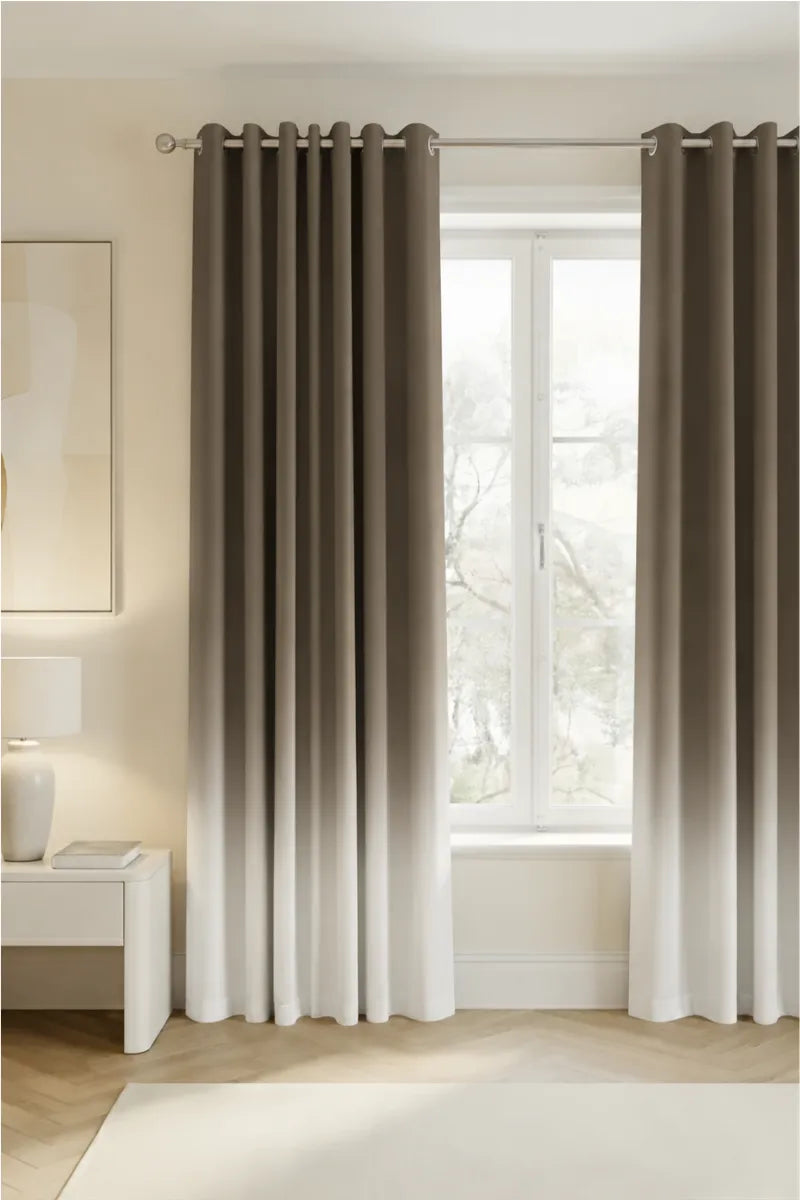 Dark Mocha (#574C44) Frosted Ombre Velvet Curtains – Set of 2 Panels