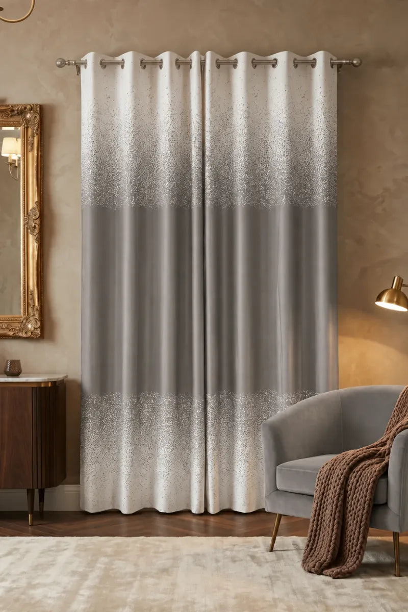 Stone Grey (#979694) Speckled Ombre Velvet Curtains – Set of 2 Panels