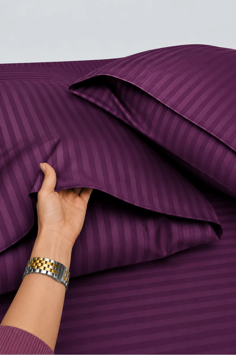 Plum Purple Stripe Fitted Bedsheet - King Size