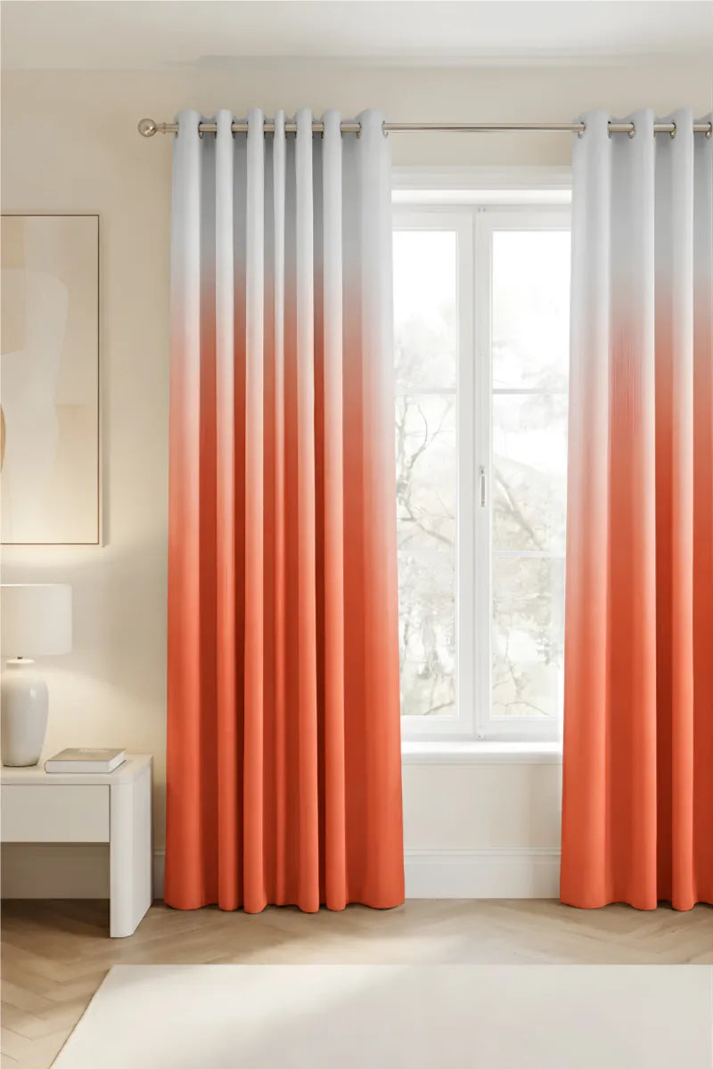 Sunset Orange (#E85A3C) Dip-Dye Ombre Velvet Curtains – Set of 2 Panels