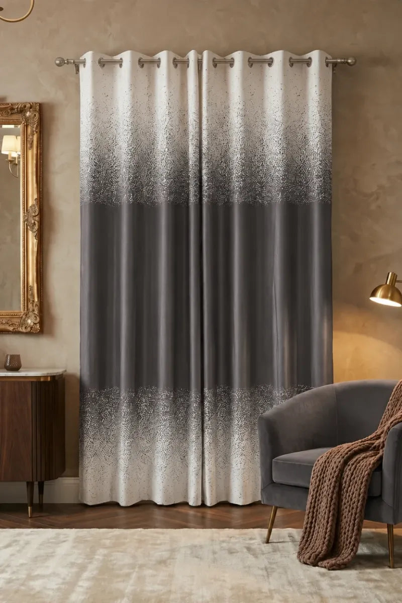 Charcoal Grey (#646263) Speckled Ombre Velvet Curtains – Set of 2 Panels