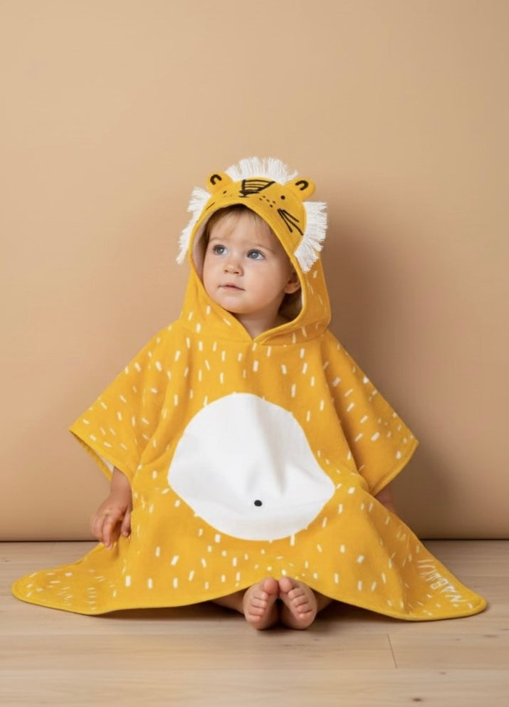 Lion Kids Yellow Hoodie Towel | Printed Poncho Bath Towel