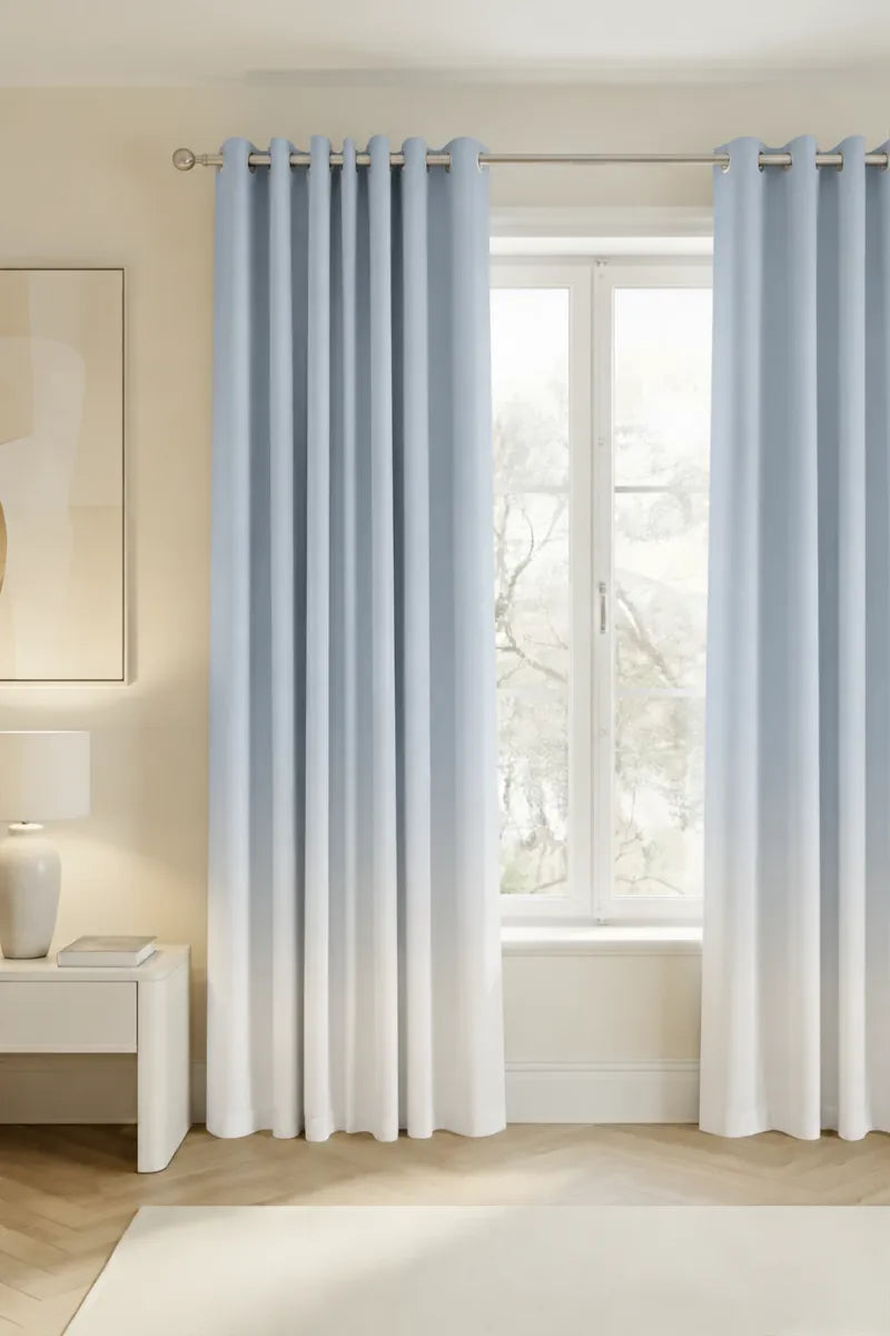 Silver Blue (#C3CF07) Frosted Ombre Velvet Curtains – Set of 2 Panels