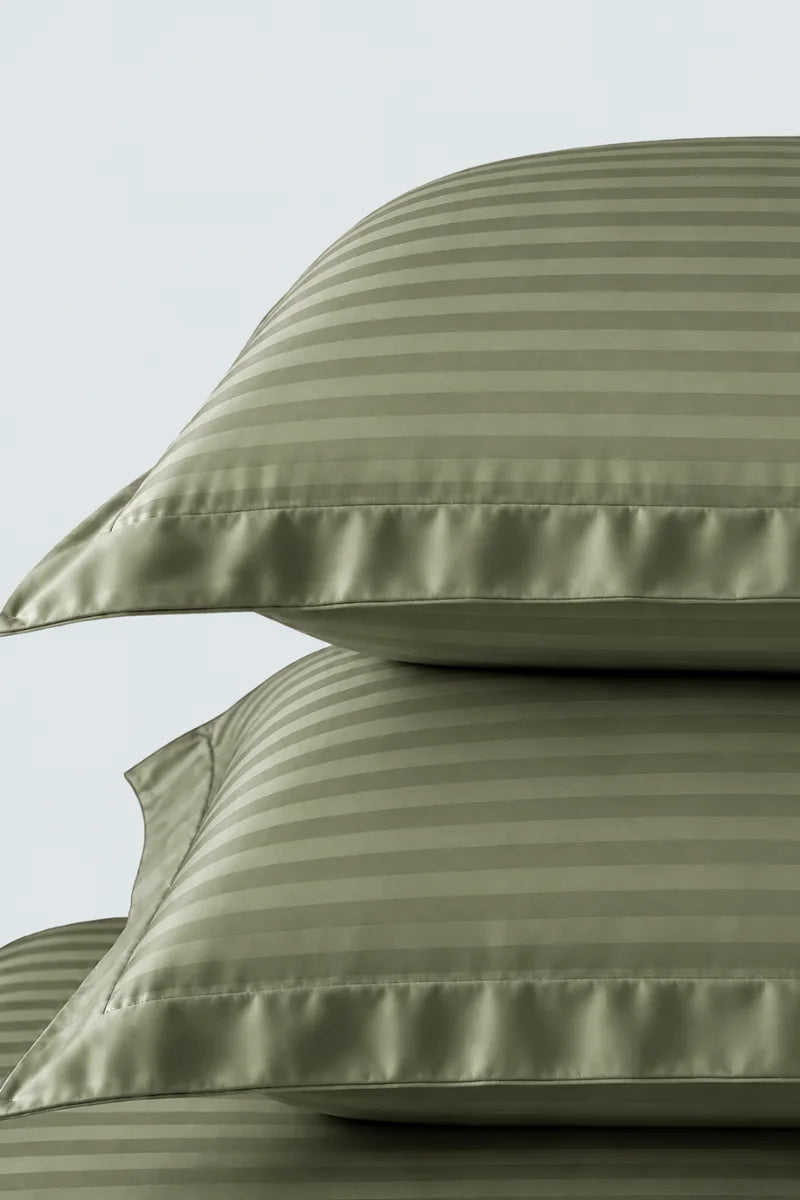 Sage Green Stripe Fitted Bedsheet - King Size