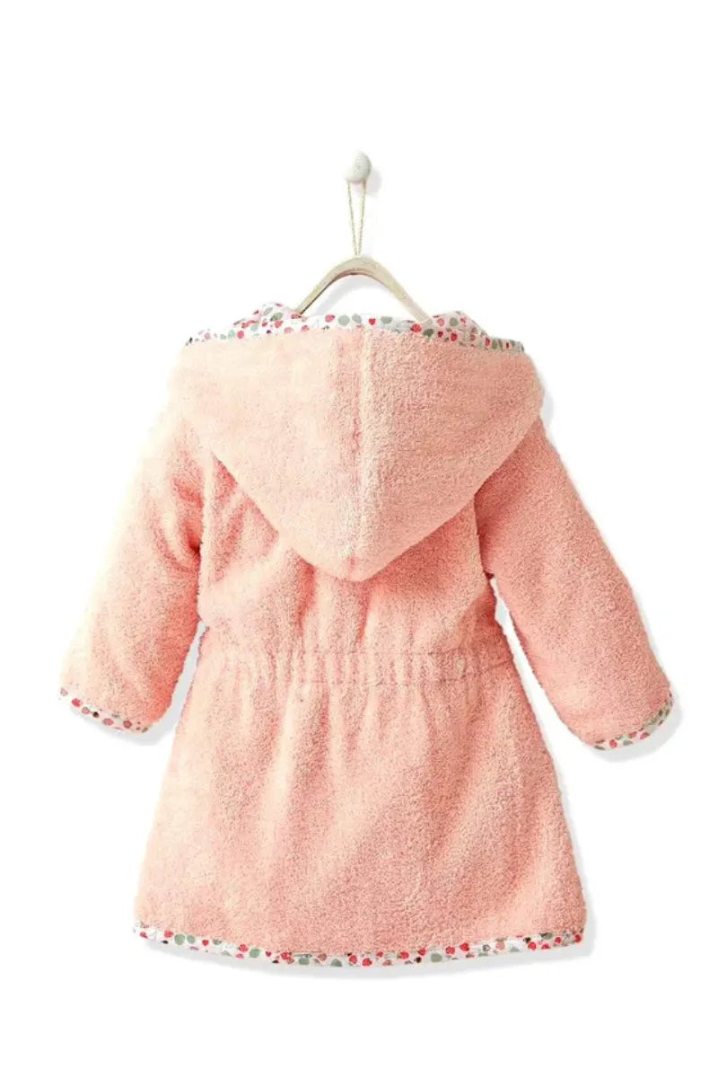 Strawberry Hooded Kids Bathrobe – Pink (Ages 9 Months to 3 Years)