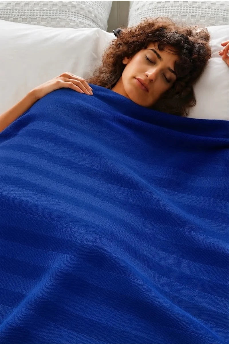 Dark Blue Thermal Cotton Blanket – Chevron Texture
