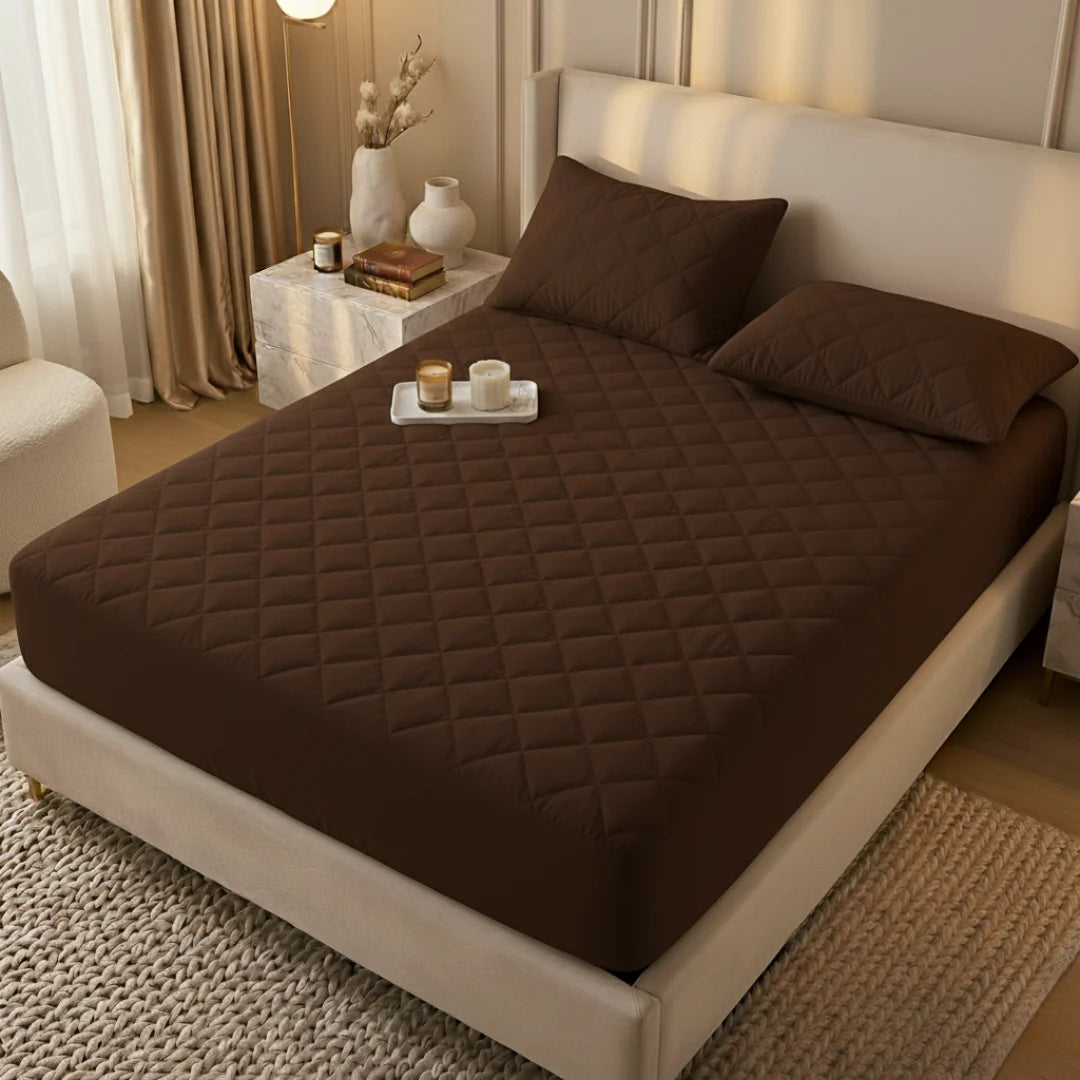 King Size Waterproof Quilted Mattress Cover + 2 Pillow Covers