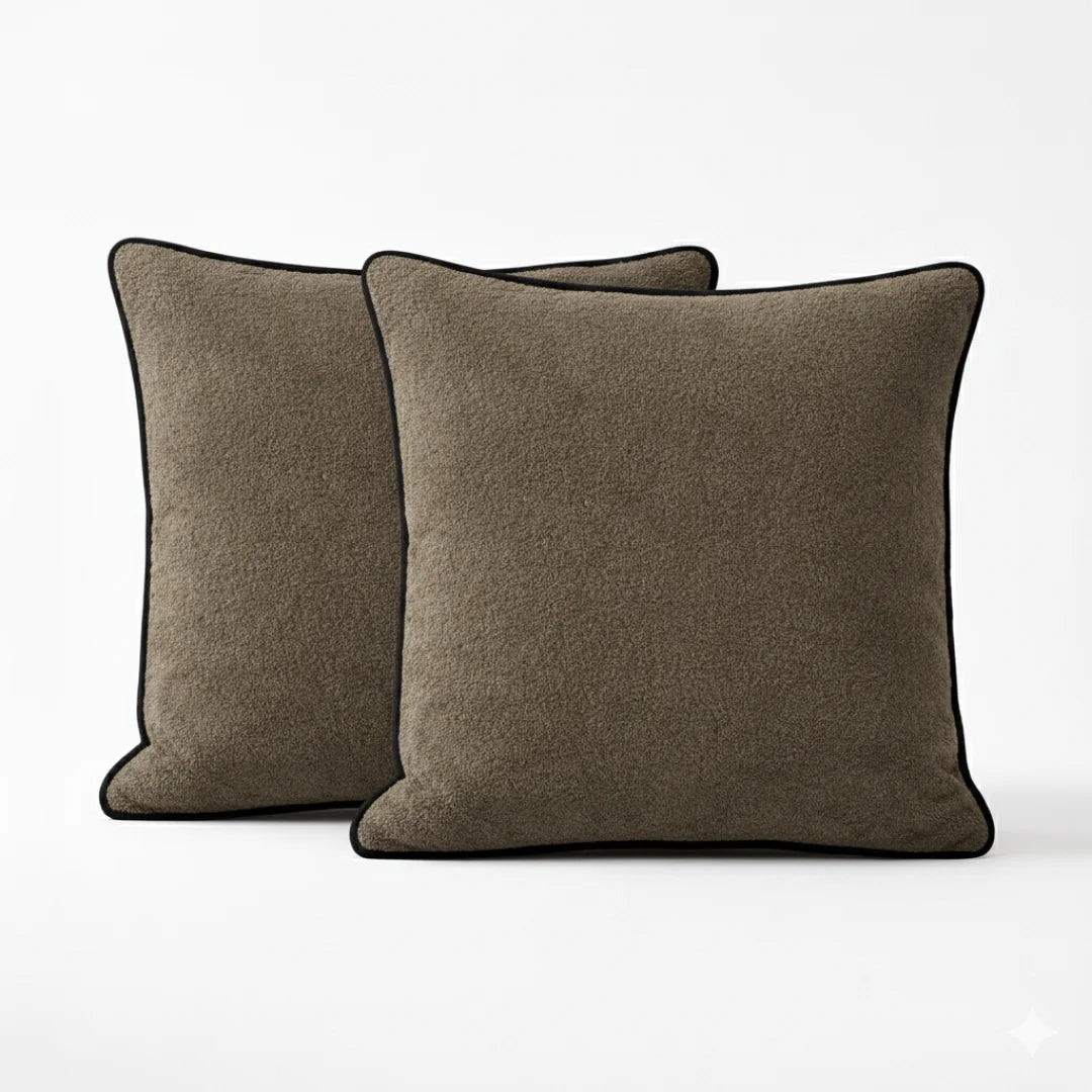 Chocolate Brown Modern Terry Cushion – Soft Texture & Hidden Zip (Pack of 2)