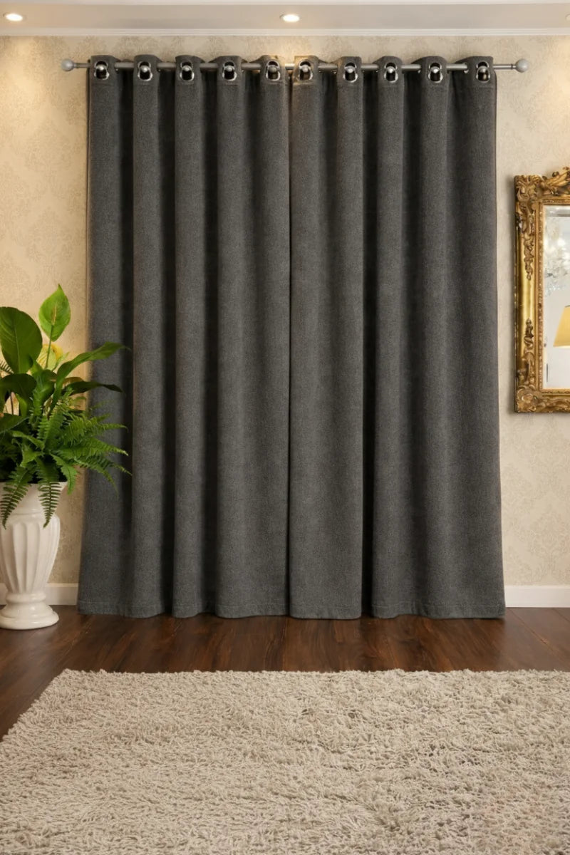 Charcoal Soft Terry Fabric Curtain Set – Plush & Cozy Home Décor