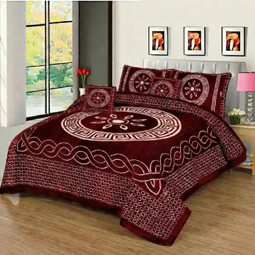 Premium Fomi Four Border Jacquard Bed Sheet Set – 4 Pcs: 1 Fomi Bed Sheet, 2 Pillow Covers, 1 Cushion Cover