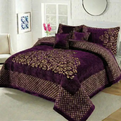 Premium Fomi Four Border Jacquard Bed Sheet Set – 4 Pcs: 1 Fomi Bed Sheet, 2 Pillow Covers, 1 Cushion Cover