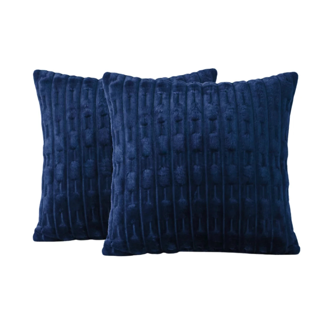 Navy Blue Embossed Fleece Texture Cushion – Rich Texture & Hidden Zip (Pack of 2)