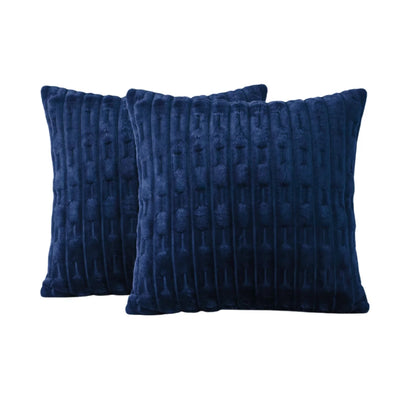 Navy Blue Embossed Fleece Texture Cushion – Rich Texture & Hidden Zip (Pack of 2)