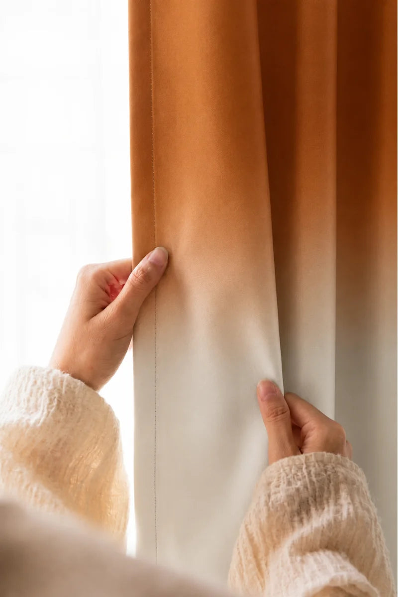 Orange Frosted Ombre Velvet Curtains – Set of 2 Panels