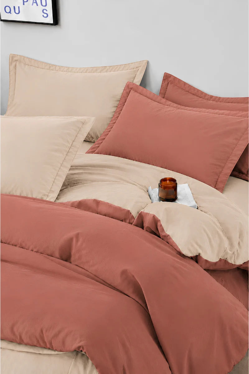 Terracotta & Beige Reversible 6-Piece Duvet Cover Set