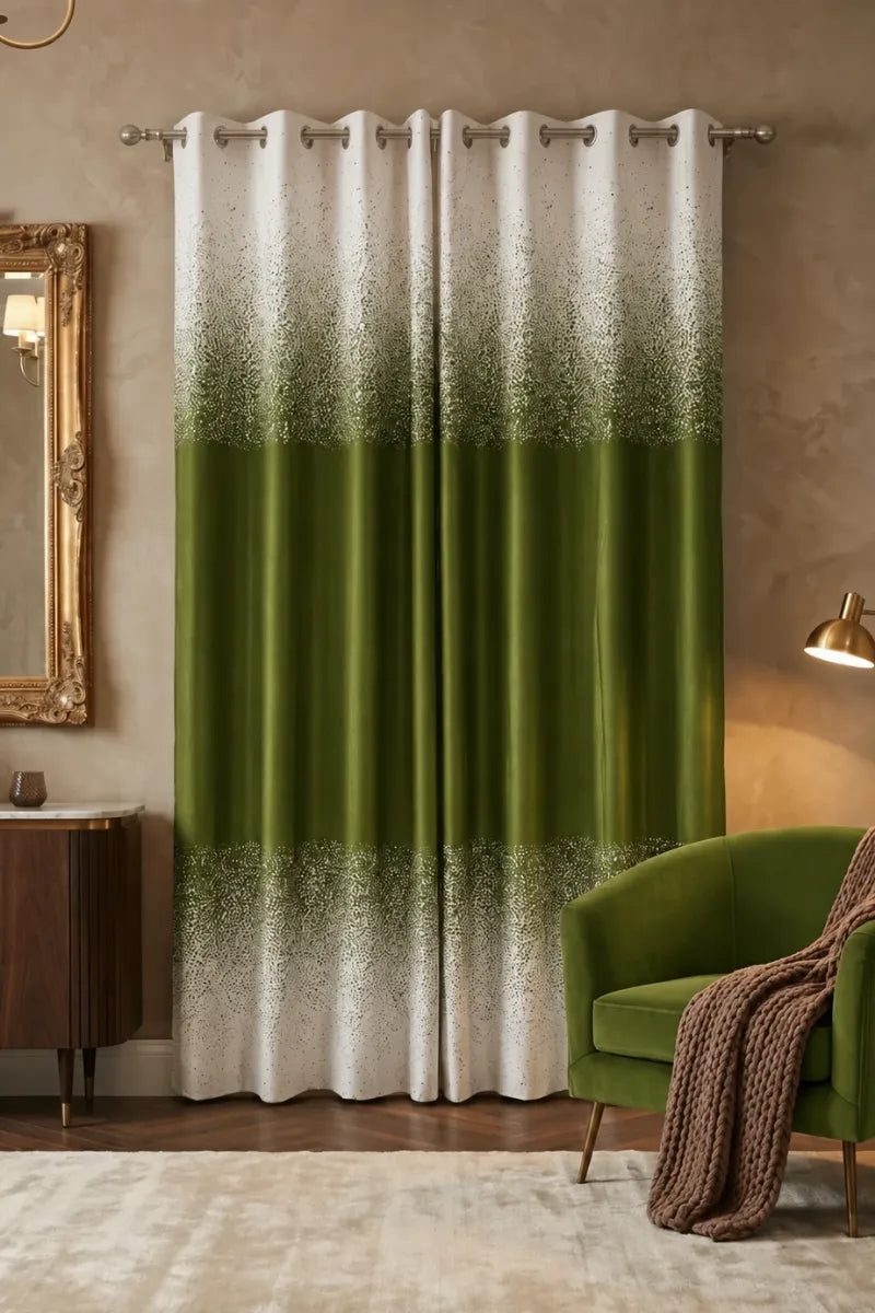 Olive Green (#577022) Speckled Ombre Velvet Curtains – Set of 2 Panels