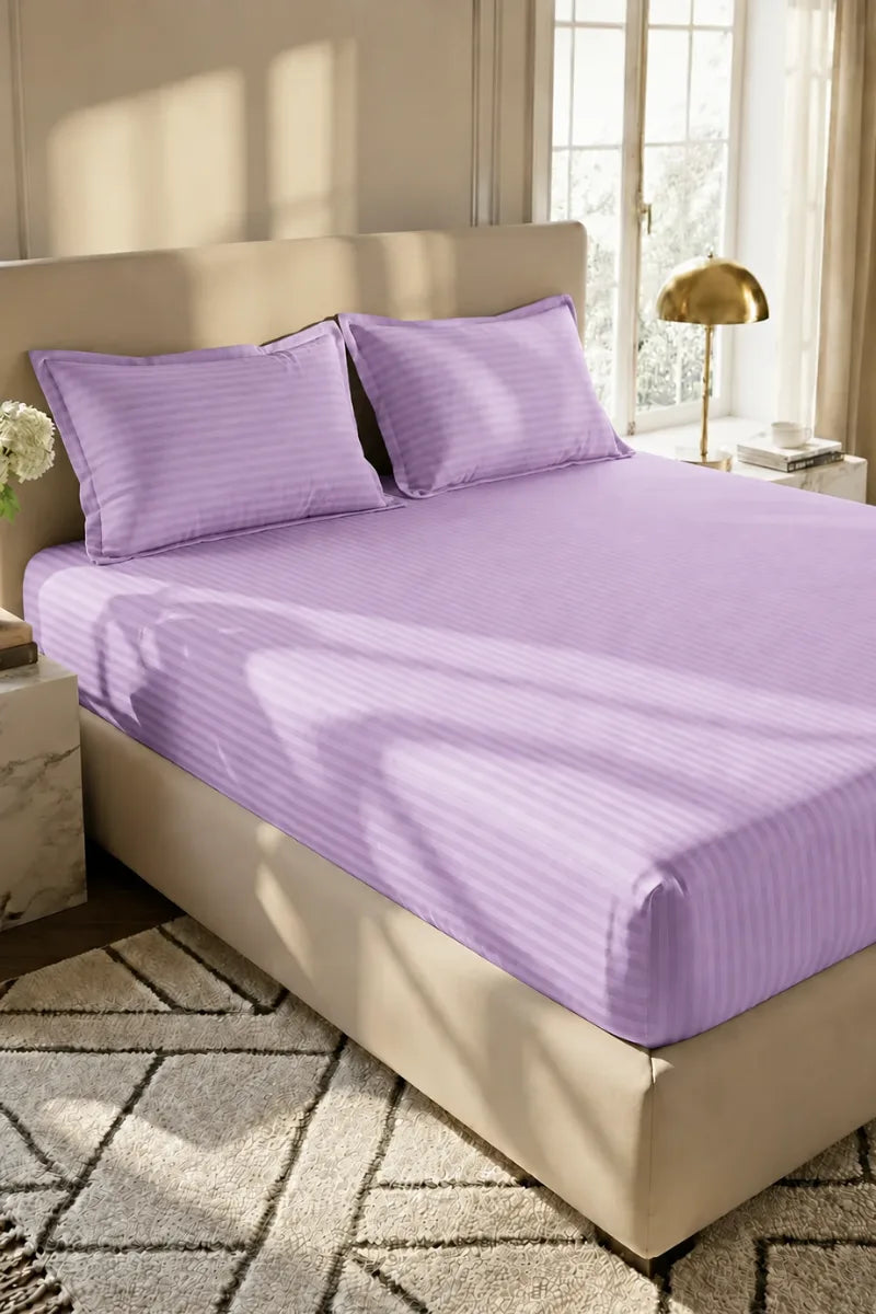 Lavender Stripe Fitted Bedsheet - King Size