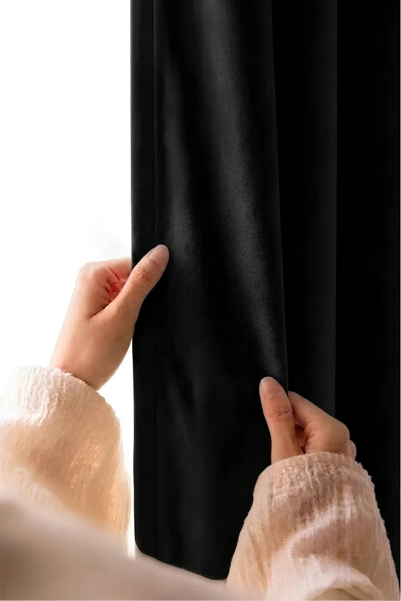 Black Solid Velvet Curtains - Set of 2 Panels